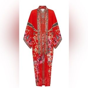 CAMILLA “And the Queen Wore Red” floral silk kimono long coat duster S/M